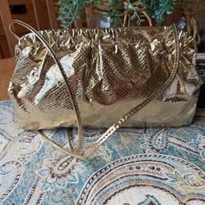 Vintage Gold Metallic Clutch Shoulder Bag Evening Purse